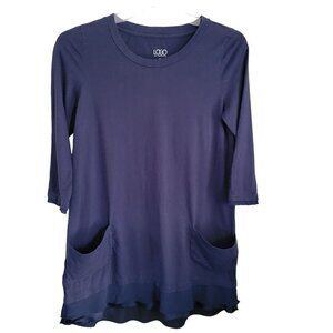 LOGO Lori Goldstein M LS Pockets Blue Chiffon Trim Long Jersey Tunic Blouse